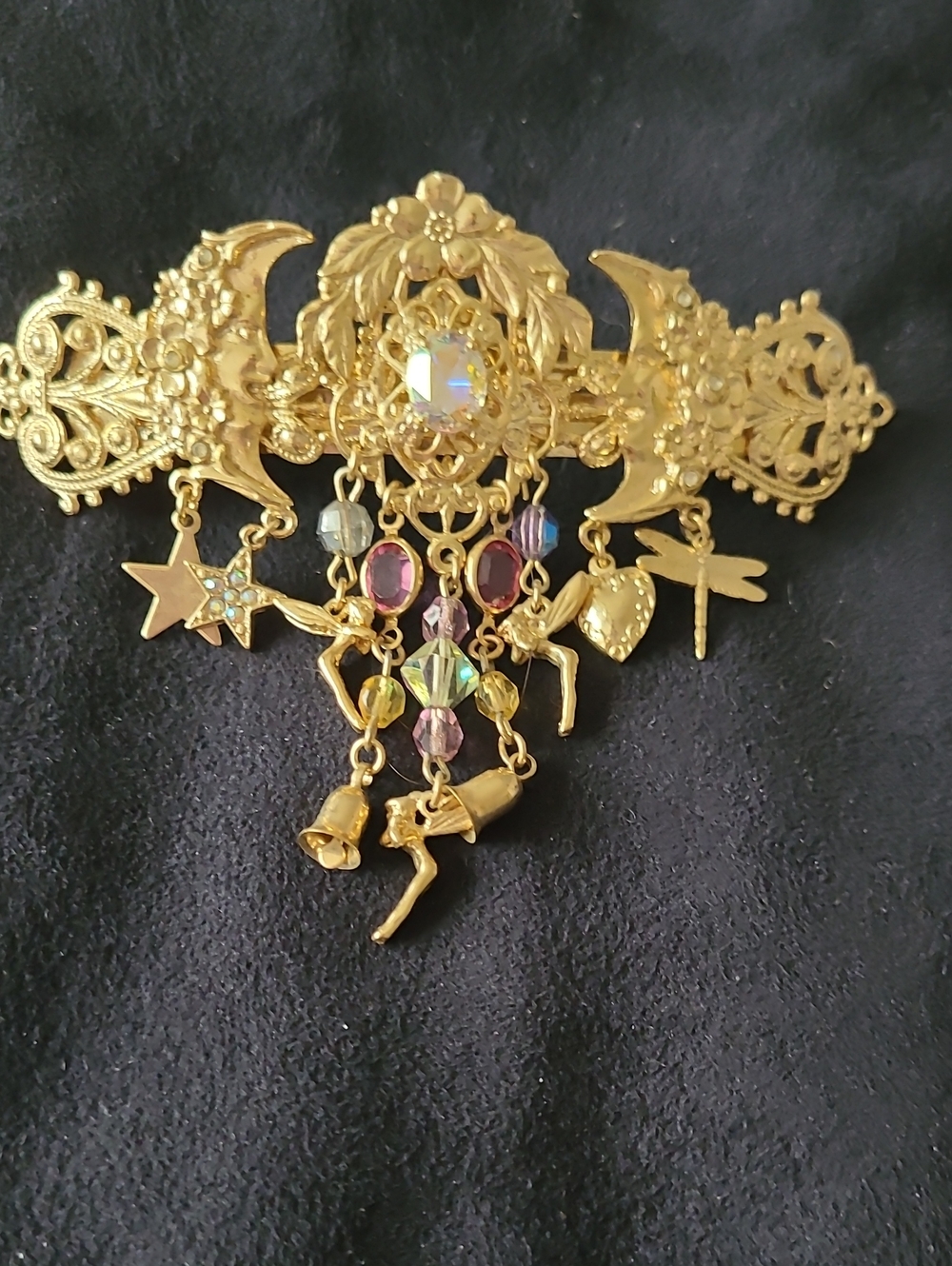 Kirks Folly Gold-Tone Celestial Charm Drop Hair Clip with Aurora Crystal